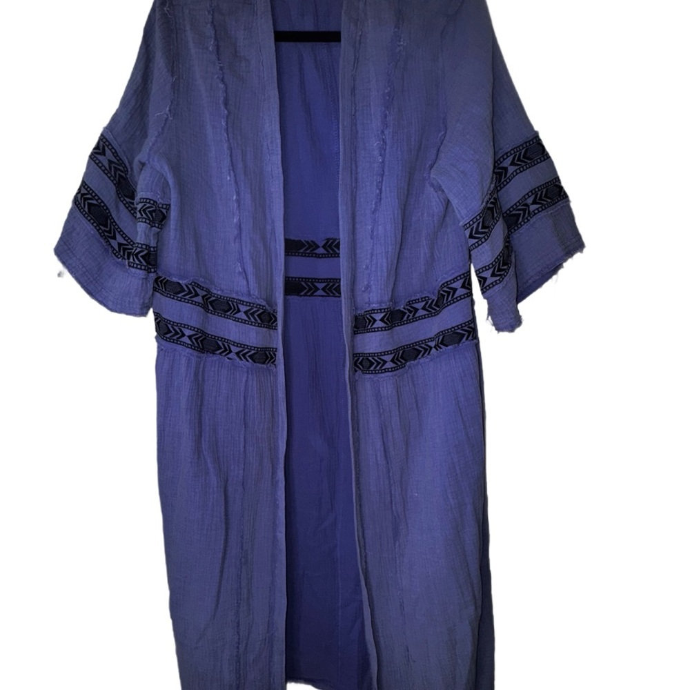 POL Embroidered Frayed Purple Kimono Cardigan Duster - Picture 2 of 6